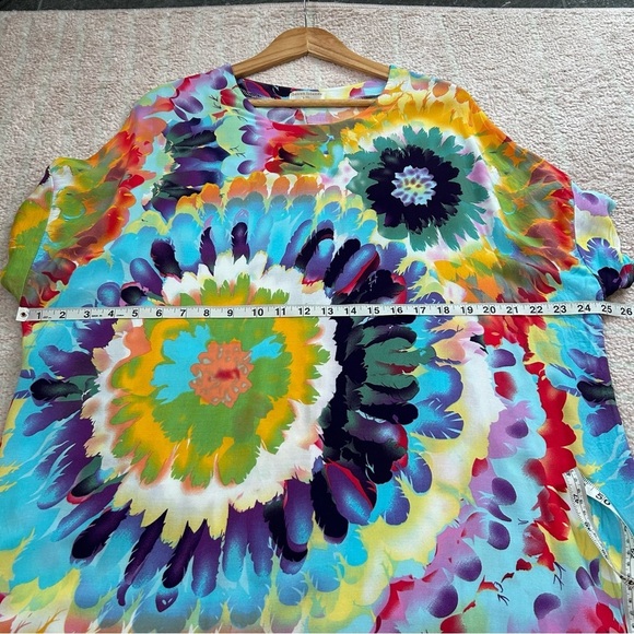 Seven Islands Floral Tie Dye Midi Dress Dolman Sleeve Cocoon Style Size Large XL - Picture 7 of 13